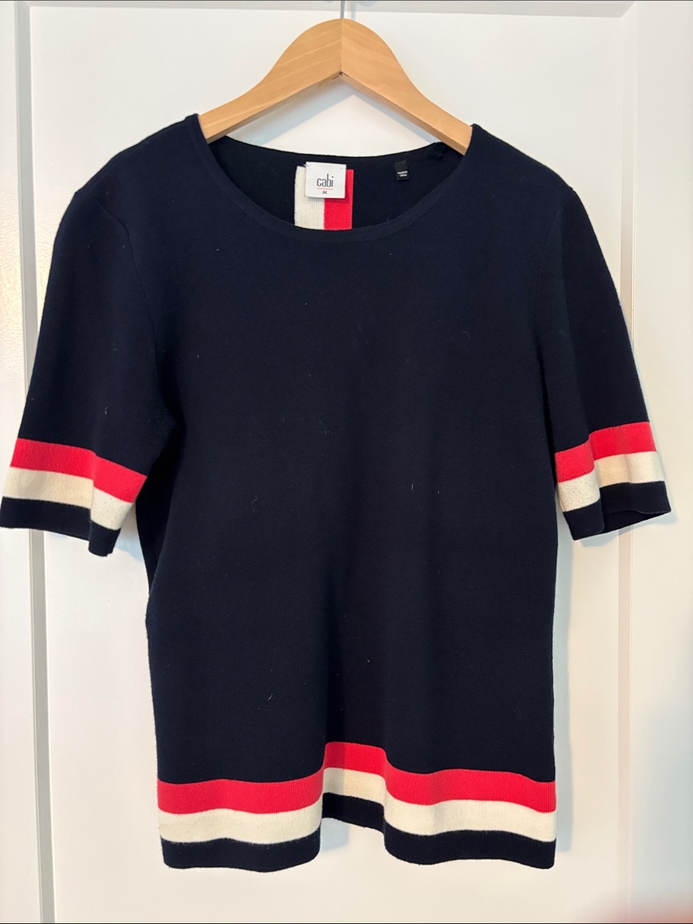 CAbi Sweater, Navy/Red/Ivory, Size M